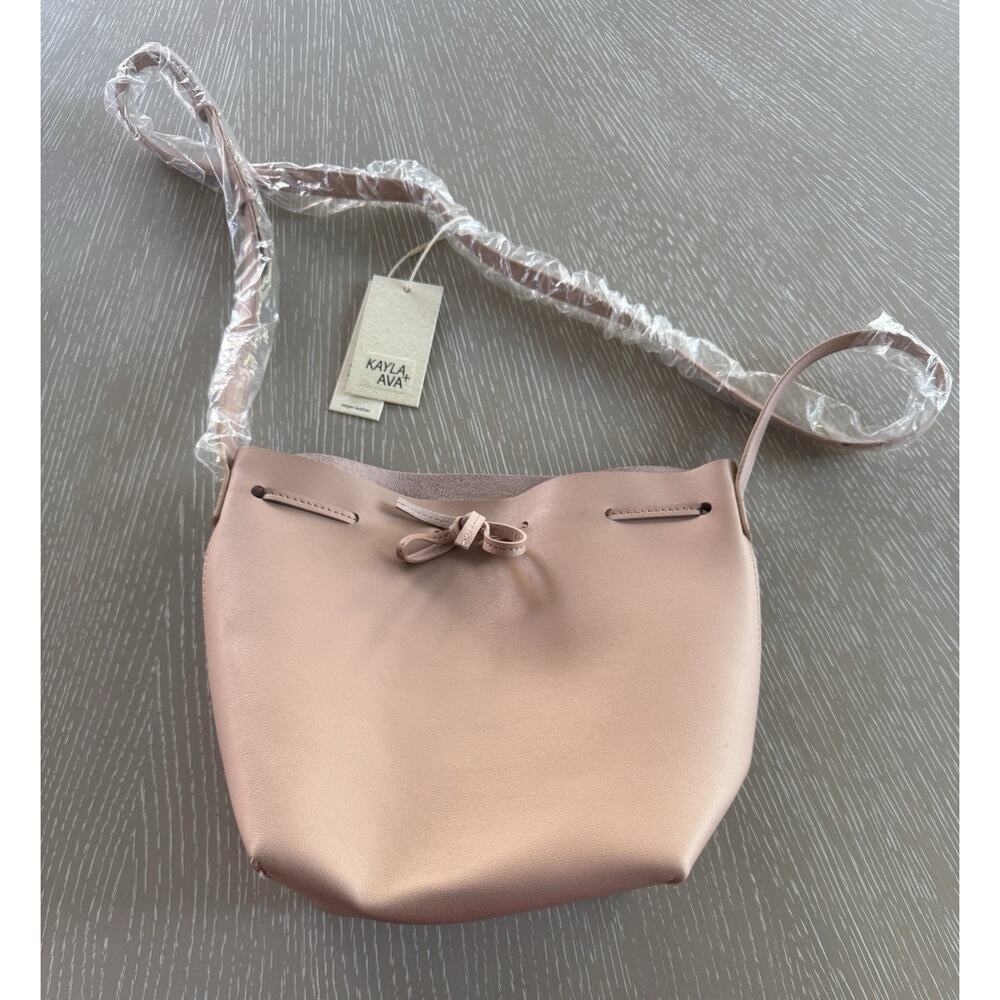 Drawstring Bucket Bag Purse Kayla + Ava Vegan Leather Bow Dusty Pink New W/ Tags
